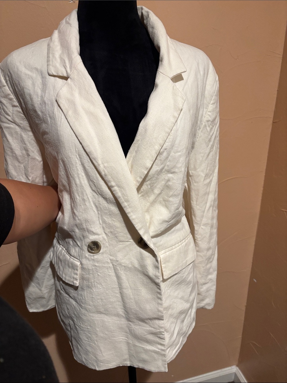 Old Navy Cream Double-Breasted Linen Blend Blazer